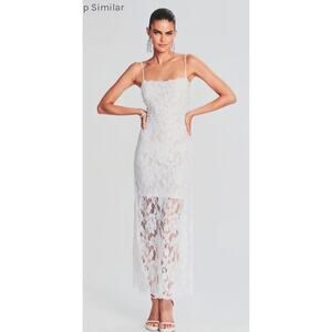 Hemant & Nandita Reet White Embellished Lace Resort Maxi Dress S